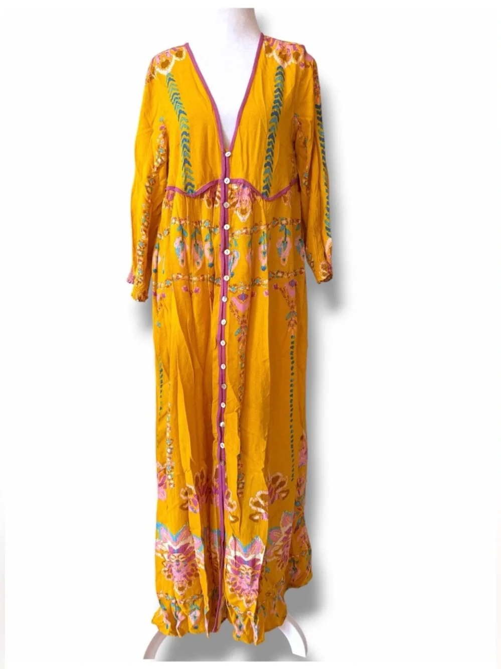 Free People Foley Maxi Dress Yellow Daylight Combo Small S NWOT Floral Boho